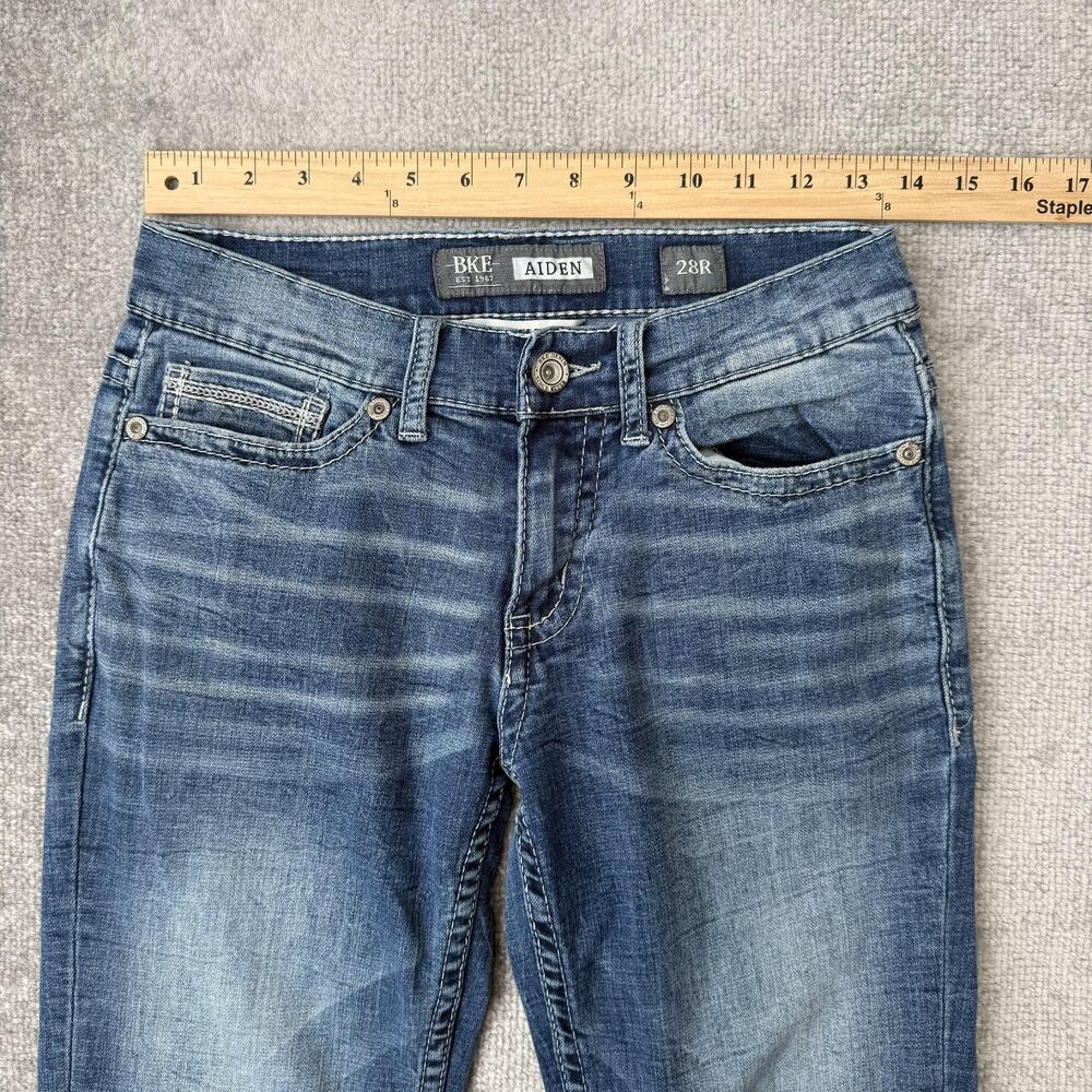 BKE Aiden Bootcut Jeans Womens 28R Blue Wash Mid Rise Stretch Embroidered - Picture 6 of 12